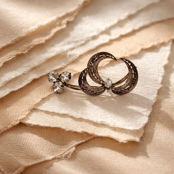 Unbranded Jewelry - Vintage Austrian Filigree Brooch Rhinestone Crescent Pin Traditional MCM Antique